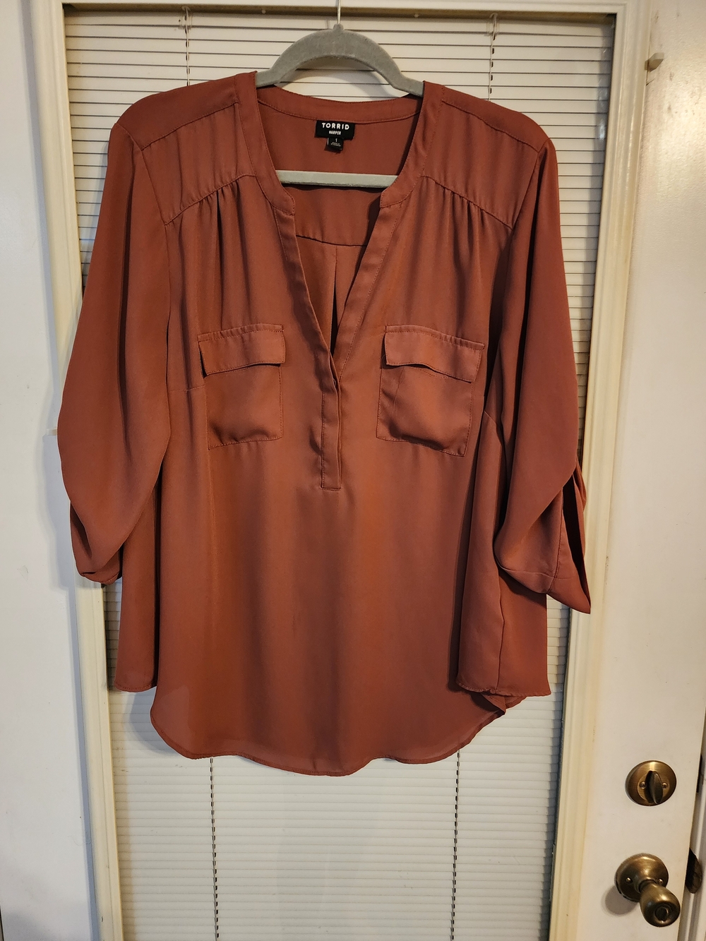 torrid Rust-Red V-Neck Long-Sleeve Blouse